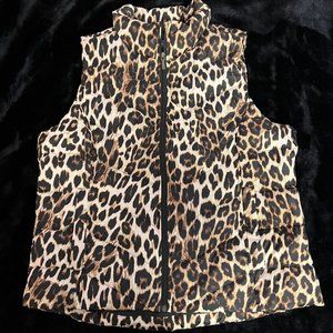 Lands End Down Vest, leopard print